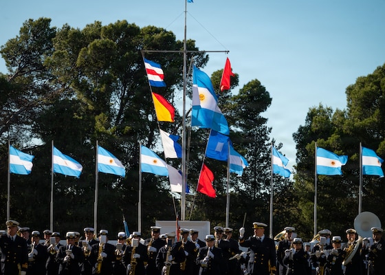 Sailors of the Argentine Navy celebrate the 212th Argentine Navy Day at Puerto Belgrano Naval Base, Argentina, May 17, 2026.