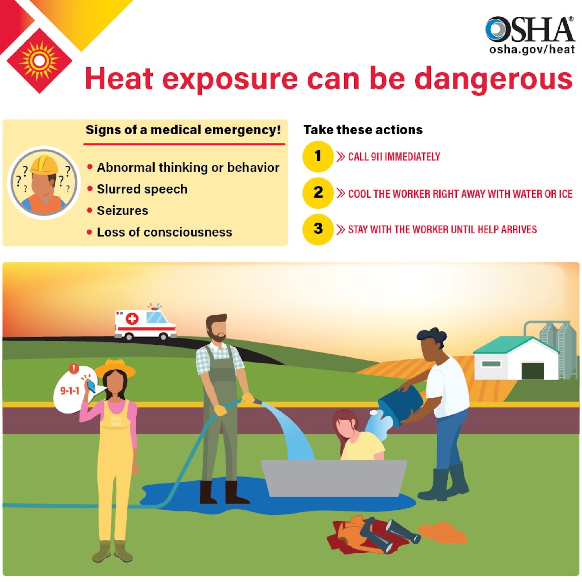The Arnold Engineering Development Complex Safety team is urging personnel across the Complex to be proactive to minimize the risk of heat-related illnesses. The Safety team is also encouraging fellow members of Team AEDC to recognize the signs of heat illness. (Occupational Safety and Health Administration graphic)