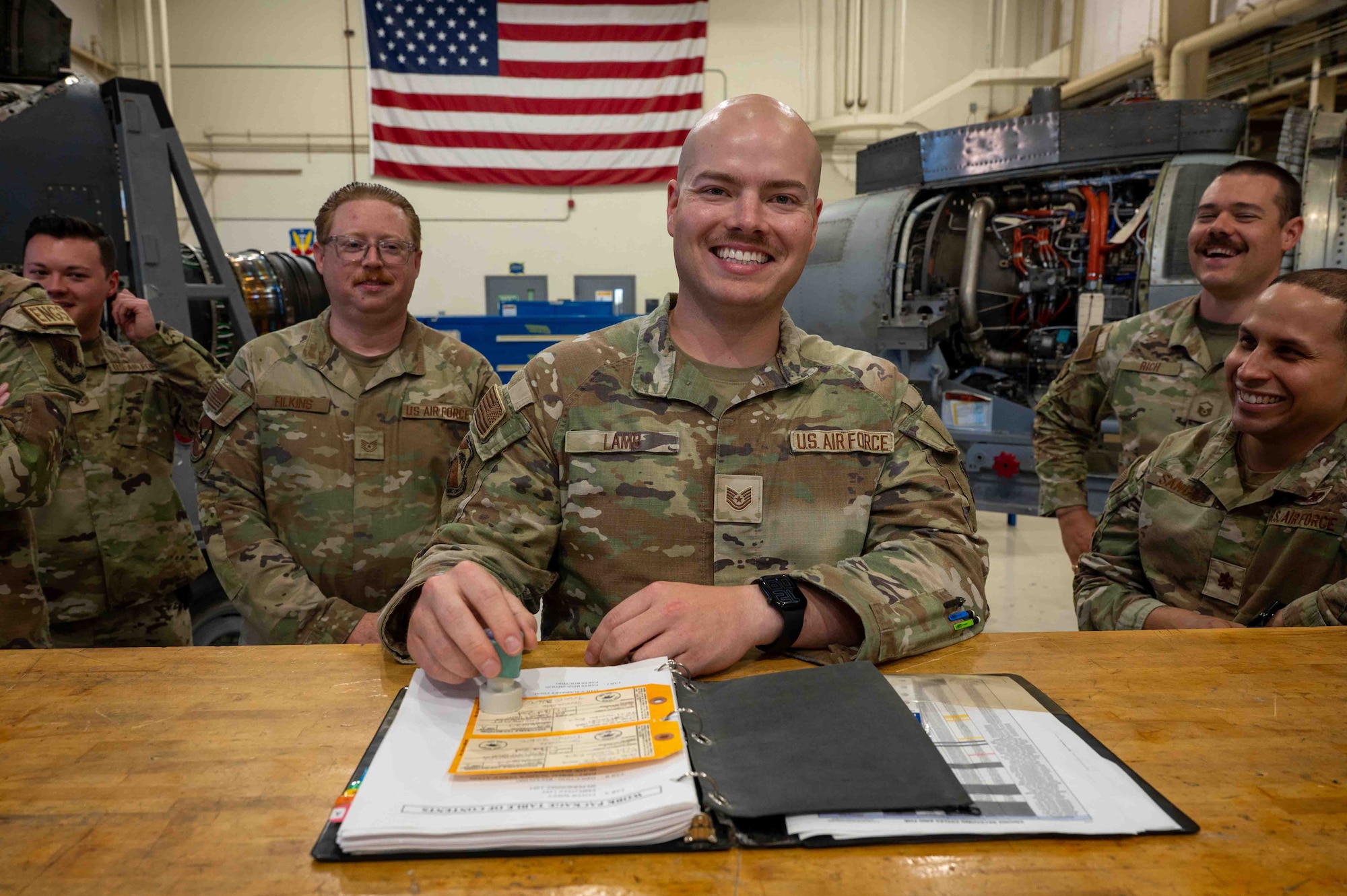 The final inspection stamp on a A-10 engine at Davis-Monthan AFB.