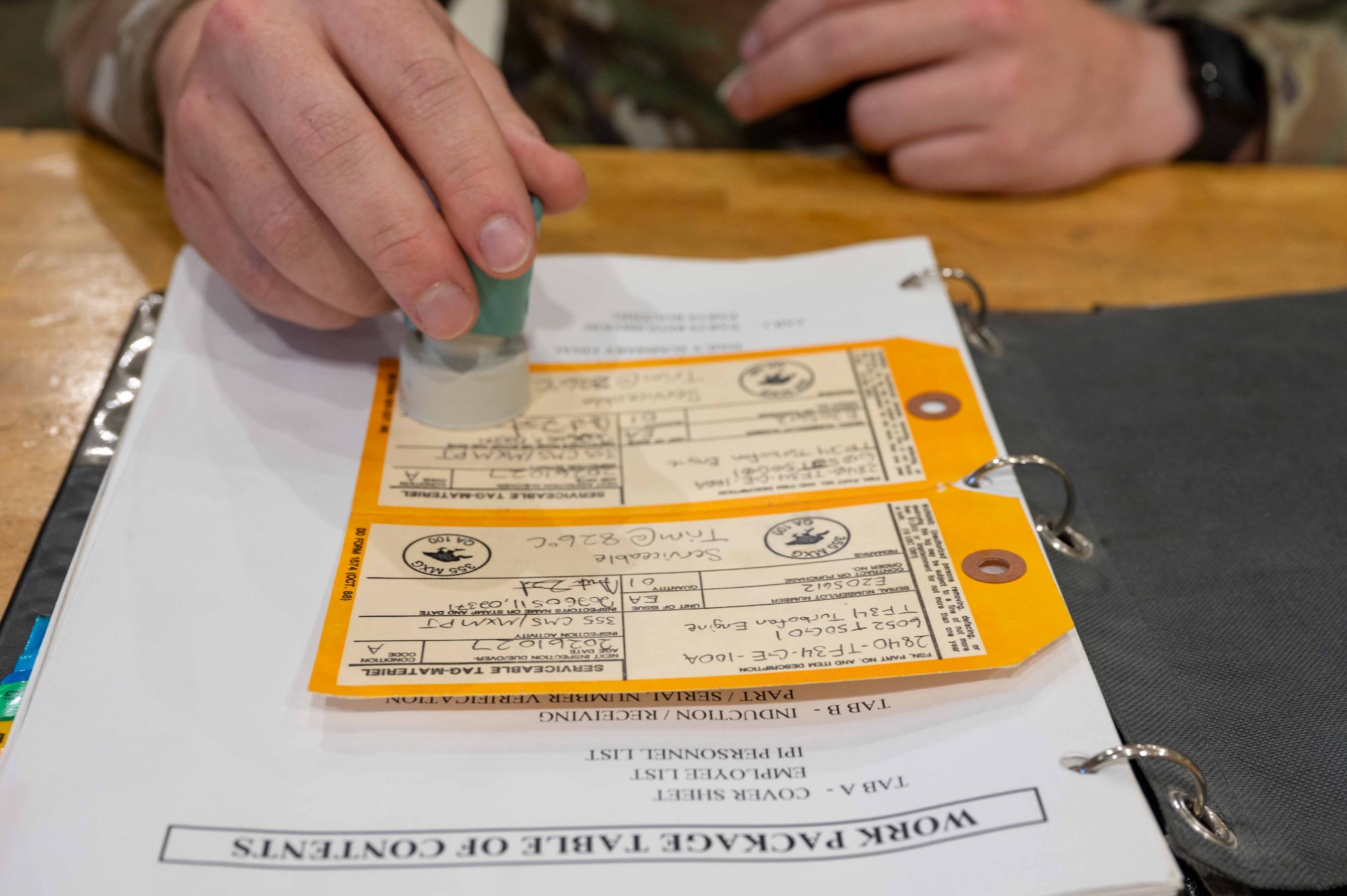The final inspection stamp for an A-10 engine.