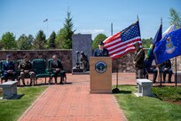 Photo of U.S. Air Force Maj. Gen. Hank Harder Jr., the Adjutant General of Vermont, delivering remarks during a Memorial Day ceremony at Camp Johnson in Colchester, Vt., May 21, 2026.