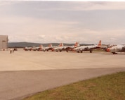 Photo of a  U.S. Air Force EB-57s, assigned to the Vermont Air National Guard, waiting on the runway in South Burlington, Vermont. The photo is used to provide historical context to the story, but does not feature the pilots described in the story.
