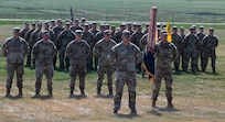 Soldiers assigned to the newly redesignated 1st Battalion, 163rd Infantry Regiment stand in formation during a transformation ceremony at Fort Harrison, Montana, May 27, 2026.