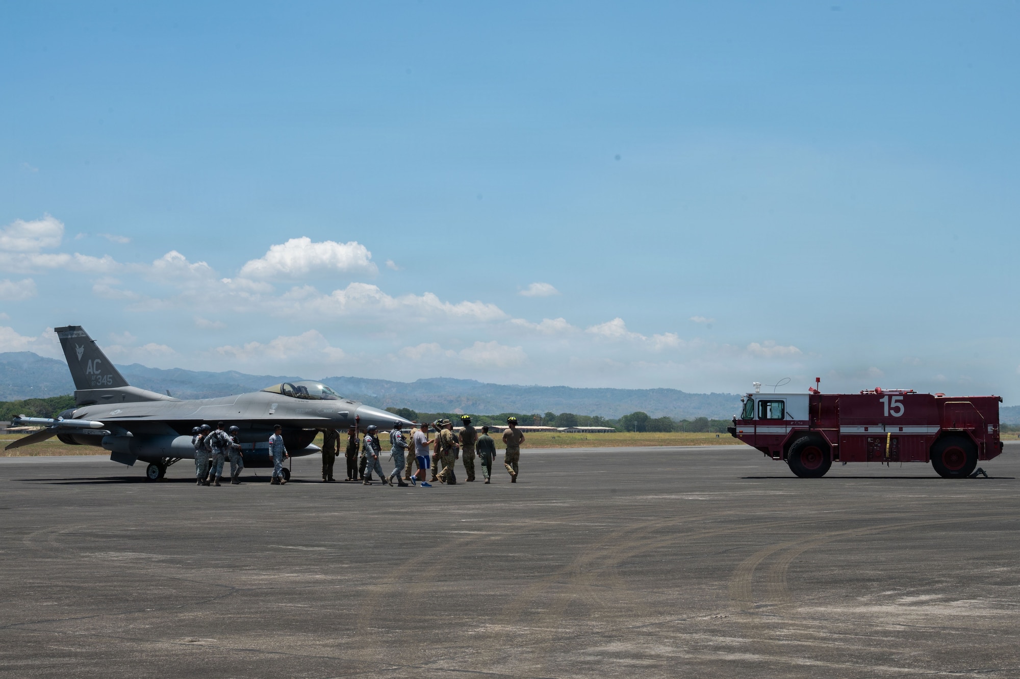 U.S. Air Force firefighters assigned to 21st Combat Air Base Squadron, and Philippine Air Force conduct a subject matter expert exchange during Exercise Balikatan 2026 at Basa Air Base, April 29, 2026. Balikatan is a longstanding annual exercise between the Armed Forces of the Philippines and U.S. military that represents the strength of our alliance, improves our capable combined force, and demonstrates our commitment to regional peace and prosperity. (U.S. Air Force photo by Senior Airman Alondra Cristobal Hernandez)