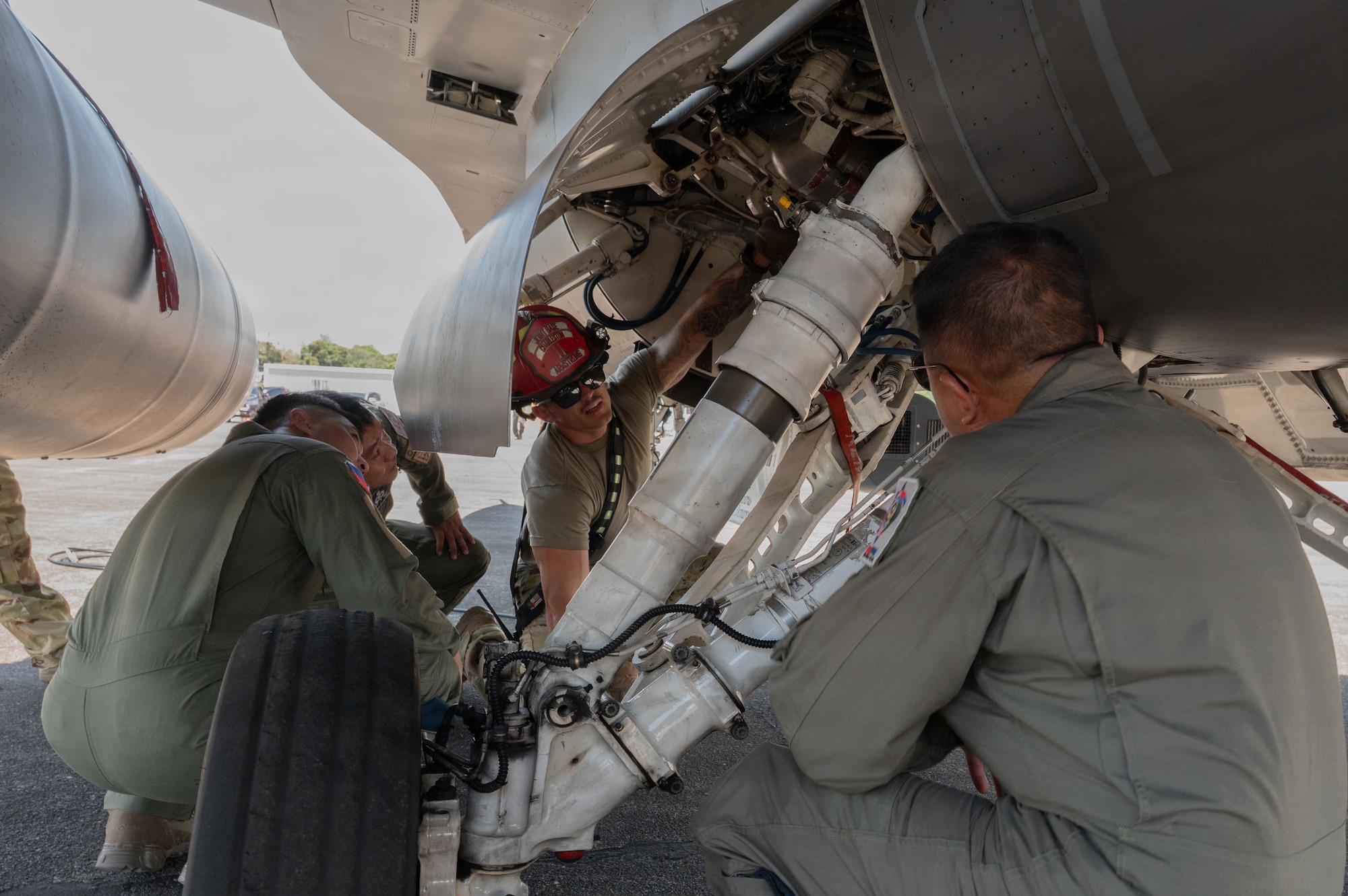 U.S. Air Force firefighters assigned to 21st Combat Air Base Squadron, and Philippine Air Force conduct a subject matter expert exchange during Exercise Balikatan 2026 at Basa Air Base, April 29, 2026. Balikatan is a longstanding annual exercise between the Armed Forces of the Philippines and U.S. military that represents the strength of our alliance, improves our capable combined force, and demonstrates our commitment to regional peace and prosperity. (U.S. Air Force photo by Senior Airman Alondra Cristobal Hernandez)