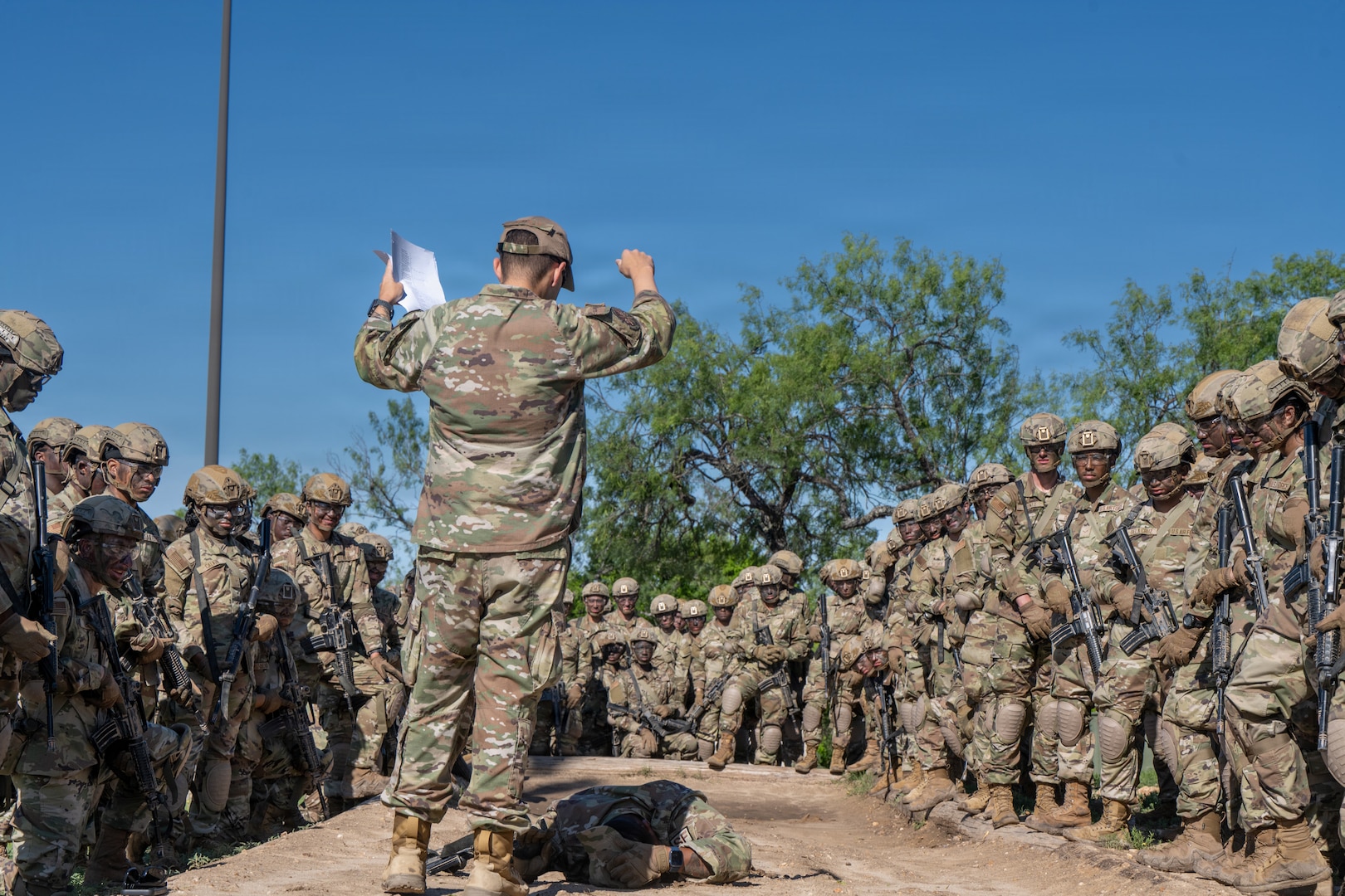 Defenders train over obstacles