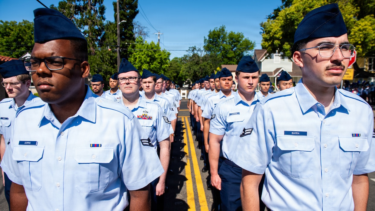 Airmen gather in formation for parade