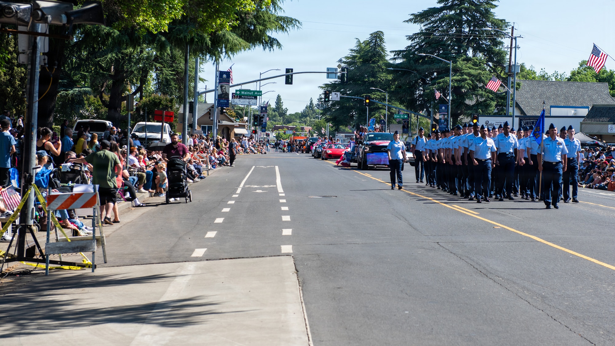 Airmen march in formation in parade
