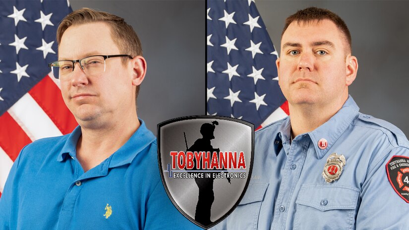 A side by side collage of two official portraits. In each portrait, a person poses for a photo in front of a gray background and an American flag.