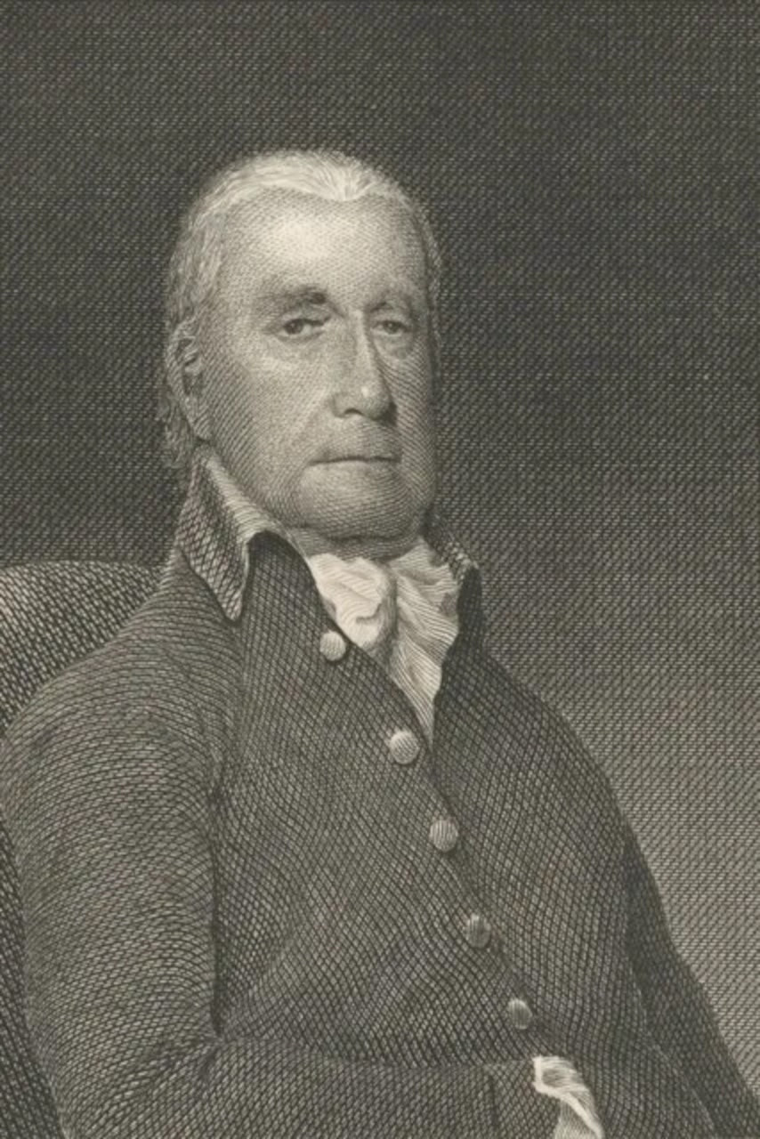 A black and white illustration of a man in colonial attire.
