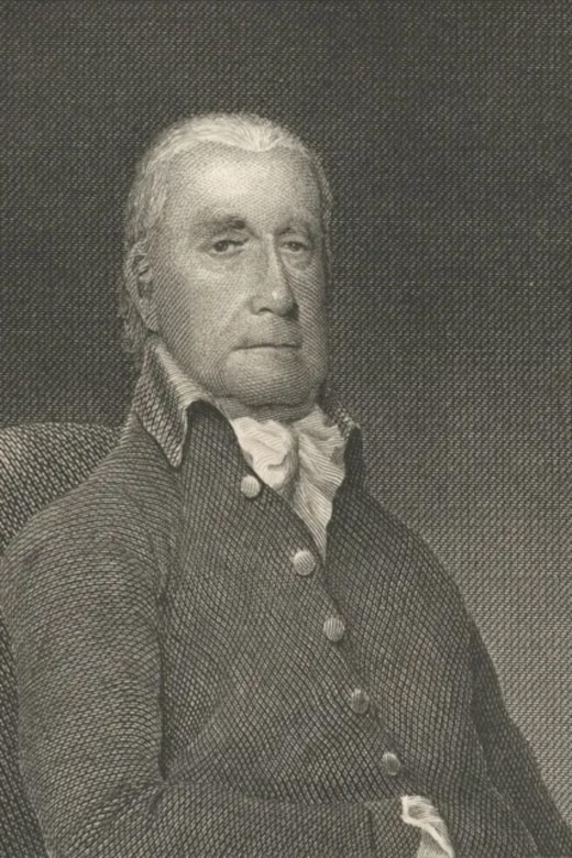 A black and white illustration of a man in colonial attire.