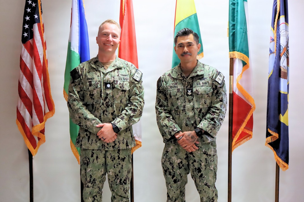 NAVAL AIR STATION SIGONELLA, Italy (May 14, 2026) Cmdr. Micah Kinney, executive officer of Naval Medical Research Unit (NAMRU) EURAFCENT, and Hospital Corpsman 1st Class Kirk Ashley Young, biomedical equipment technician, both routinely practice within Navy Medicine Readiness and Training Command (NMRTC) Sigonella. NAMRU EURAFCENT, part of Navy Medicine Research & Development, conducts research, surveillance and studies of vaccines, therapeutic agents, diagnostic assays and vector control measures in the EUCOM, AFRICOM and CENTCOM Areas of Responsibility to better prevent and treat infectious diseases in support of Navy, Marine Corps and joint U.S. warfighter health, readiness and lethality. (U.S. Navy photo by Tiziana Consoli/Released)