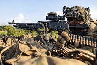 A U.S. Soldier assigned to 2nd Battalion, 27th Infantry Regiment, 3rd Mobile Brigade, 25th Infantry Division, engages targets during a platoon live-fire exercise as part of Exercise Salaknib 2026 at Fort Magsaysay, Nueva Ecija, Philippines, May 26, 2026.