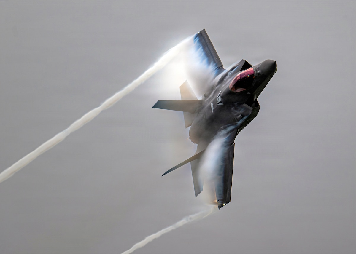 Maj. Sean Loughlin, F-35A Lightning II Demonstration Team pilot, performs aerial maneuvers during the Oregon International Air Show in Hillsboro, Ore., May 15, 2026. The team travels to demonstrate the capabilities, agility and lethality of the F-35A to audiences around the globe. (U.S. Air Force photo by Staff Sgt. Nicholas Rupiper)