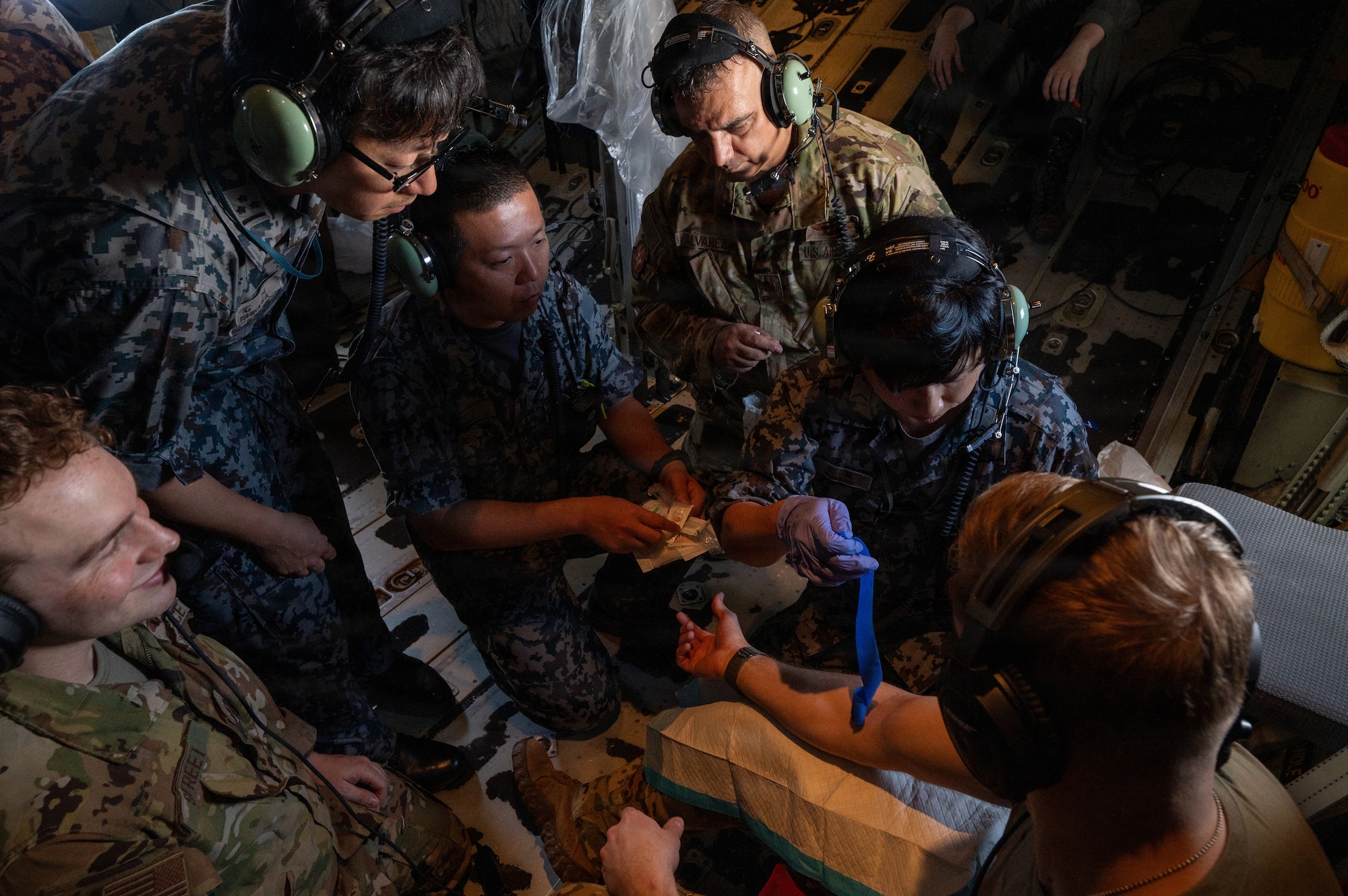 U.S. and Foreign service member train on patient care.
