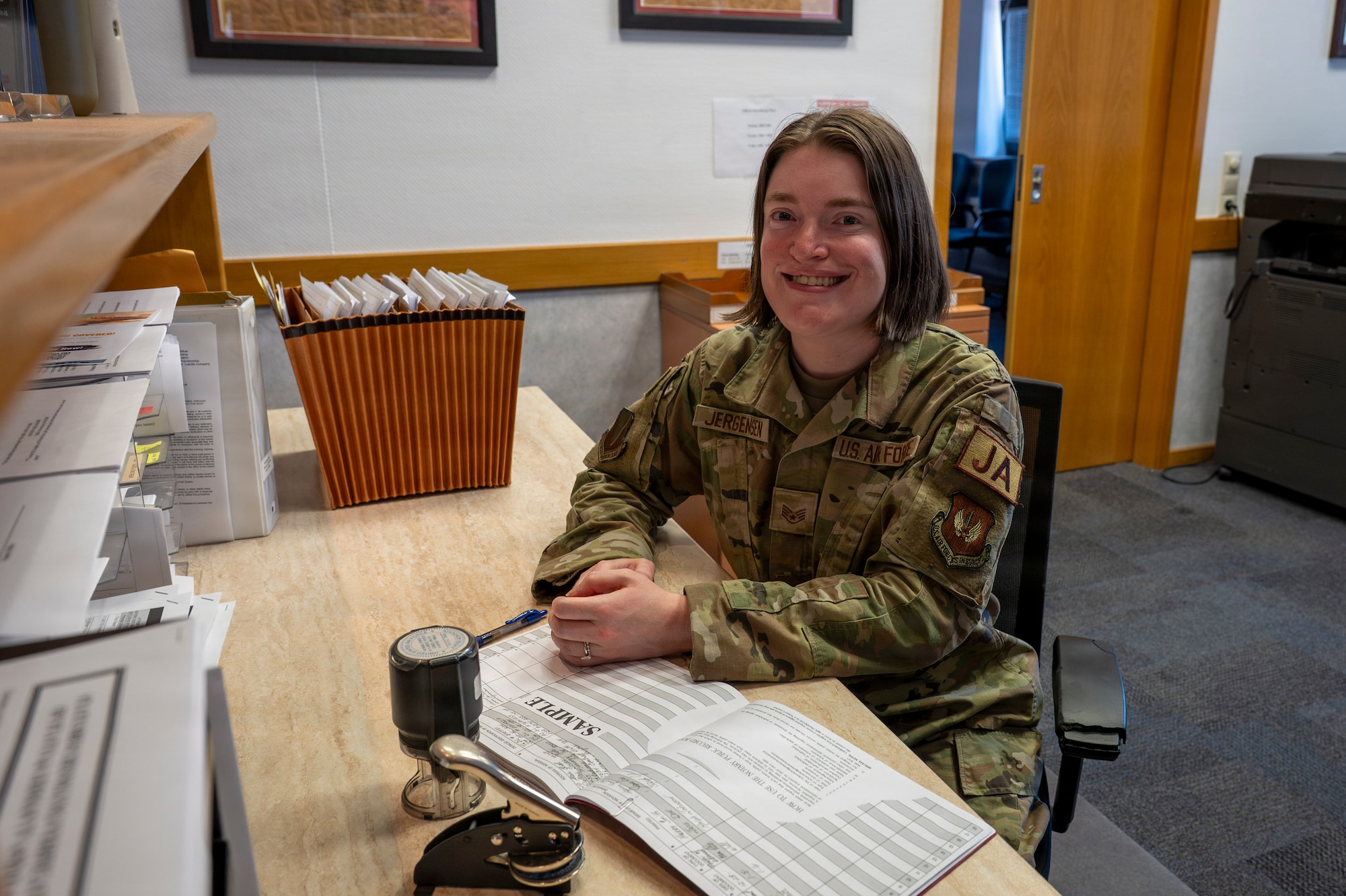 U.S. Air Force Staff Sgt. Haley Jergensen, 86th Airlift Wing Judge Advocate civil law paralegal, poses for a photo at Ramstein Air Base, Germany, May 27, 2026.