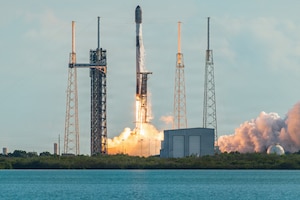 A SpaceX Falcon 9 rocket launches from Space Launch Complex 40 at Cape Canaveral Space Force Station, Florida, on May 29, 2026.