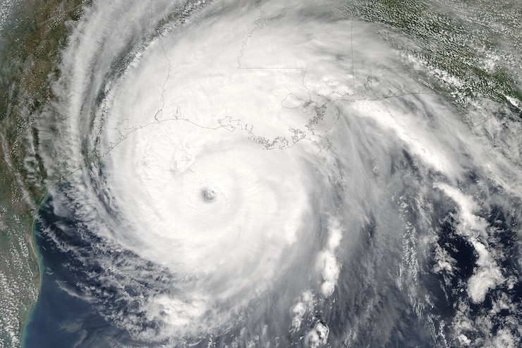 A satellite image of Hurricane Rita as it reaches the Louisiana coast.