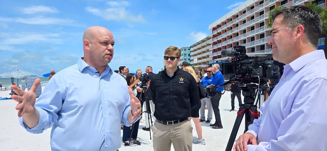 Assistant Secretary of the Army (Civil Works) Adam Telle addresses Pinellas County media on Reddington Beachg following the U.S. Army Corps of Engineers, Jacksonville District signing of a Project Cooperation Agreement Amendment with Pinellas County, resolving longstanding implementation issues involving easement requirements and public access provisions that have created uncertainty surrounding future nourishment cycles.