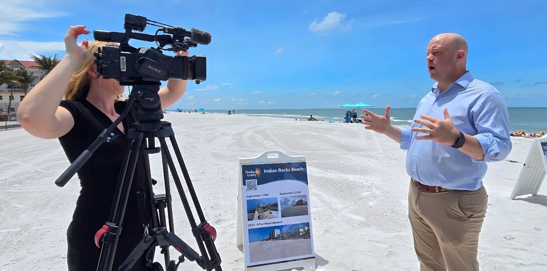 Assistant Secretary of the Army (Civil Works) Adam Telle addresses Pinellas County media on Reddington Beachg following the U.S. Army Corps of Engineers, Jacksonville District signing of a Project Cooperation Agreement Amendment with Pinellas County, resolving longstanding implementation issues involving easement requirements and public access provisions that have created uncertainty surrounding future nourishment cycles.