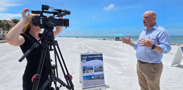 Assistant Secretary of the Army (Civil Works) Adam Telle addresses Pinellas County media on Reddington Beachg following the U.S. Army Corps of Engineers, Jacksonville District signing of a Project Cooperation Agreement Amendment with Pinellas County, resolving longstanding implementation issues involving easement requirements and public access provisions that have created uncertainty surrounding future nourishment cycles.