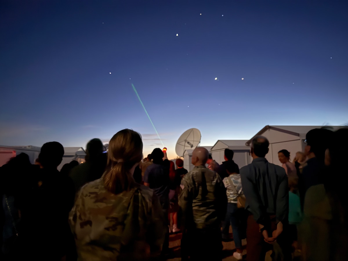 Participants observe celestial objects and satellites during a space immersion tour at the University of Arizona's Space4 Center in Oracle, Arizona, May 27, 2026. The experience provided attendees with a firsthand look at the technologies and techniques used to support space domain awareness and space operations. (U.S. Air Force photo by Staff Sgt. Abbey Rieves)