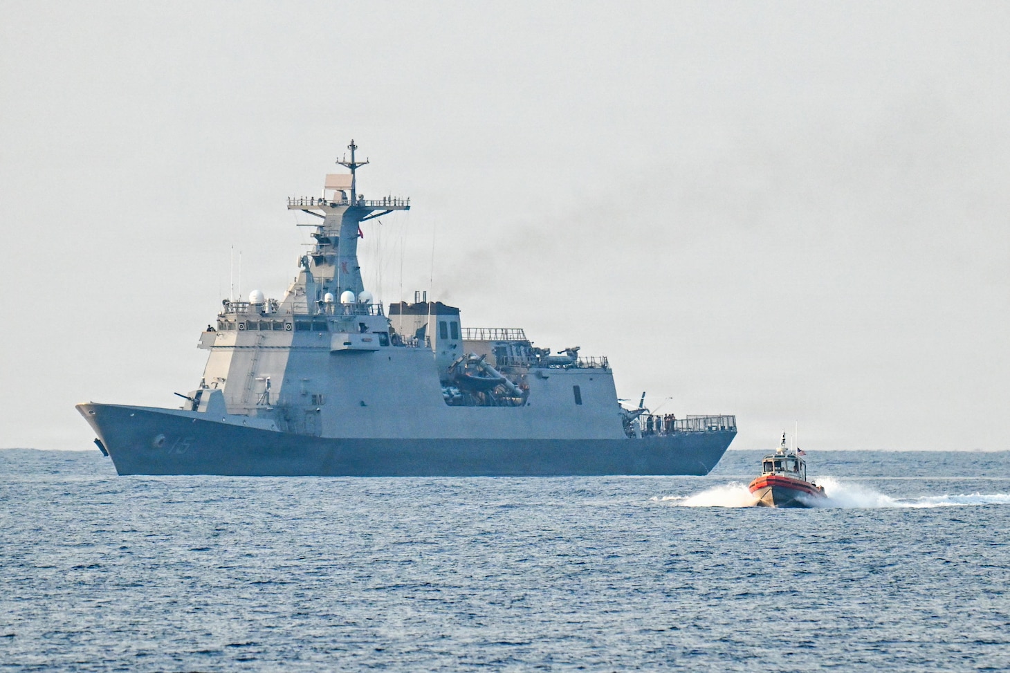 A U.S. Coast Guard 35-foot Long-Range Interceptor embarked cutter boat attached to Legend-class cutter USCGC Midgett (WMSL 757) departs Philippine Navy BRP Antonio Luna (FFG-151) after a passenger transfer during the Maritime Cooperative Activity (MCA) in the Philippines’ Exclusive Economic Zone, May 28, 2026. The U.S Navy routinely operates with the Armed Forces of the Philippines and partners and allies through MCAs to continually develop, exercise and enhance multi-domain tactical interoperability to uphold peace and security in the region. Midgett is forward-deployed and assigned to Destroyer Squadron (DESRON) 15, the Navy’s largest DESRON and U.S. 7th Fleet’s principal surface force. U.S. 7th Fleet, the Navy’s largest forward-deployed numbered fleet, routinely interacts and operates with allies and partners in preserving a free and open Indo-Pacific.  (U.S. Navy Photo by  Petty Officer 3rd Class Ryan Freiburghaus)