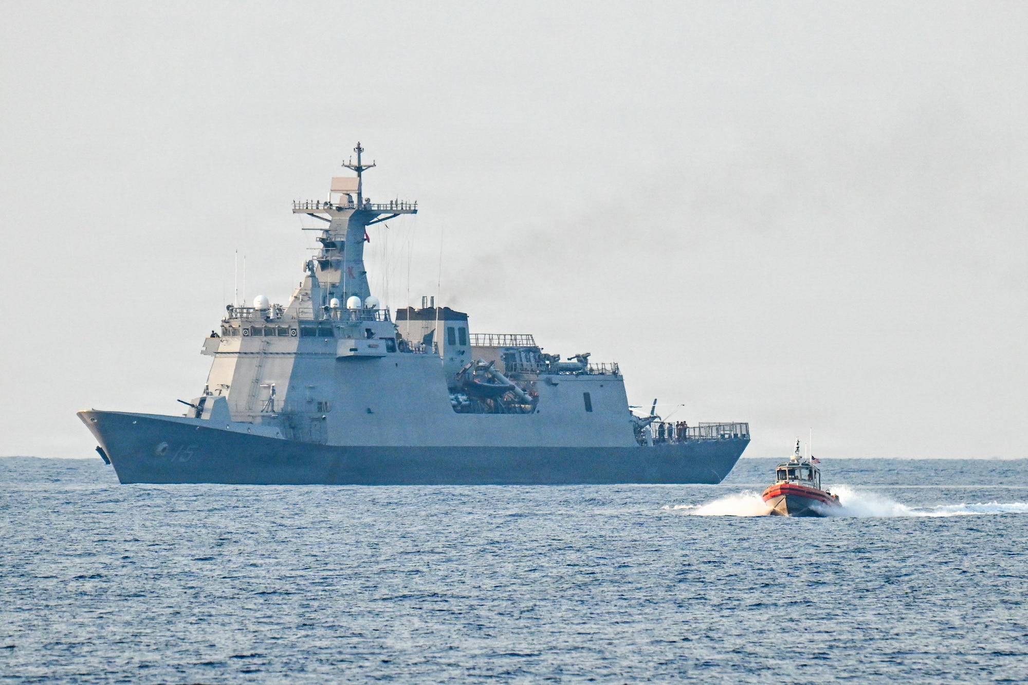 A U.S. Coast Guard 35-foot Long-Range Interceptor embarked cutter boat attached to Legend-class cutter USCGC Midgett (WMSL 757) departs Philippine Navy BRP Antonio Luna (FFG-151) after a passenger transfer during the Maritime Cooperative Activity (MCA) in the Philippines’ Exclusive Economic Zone, May 28, 2026. The U.S Navy routinely operates with the Armed Forces of the Philippines and partners and allies through MCAs to continually develop, exercise and enhance multi-domain tactical interoperability to uphold peace and security in the region. Midgett is forward-deployed and assigned to Destroyer Squadron (DESRON) 15, the Navy’s largest DESRON and U.S. 7th Fleet’s principal surface force. U.S. 7th Fleet, the Navy’s largest forward-deployed numbered fleet, routinely interacts and operates with allies and partners in preserving a free and open Indo-Pacific.  (U.S. Navy Photo by  Petty Officer 3rd Class Ryan Freiburghaus)