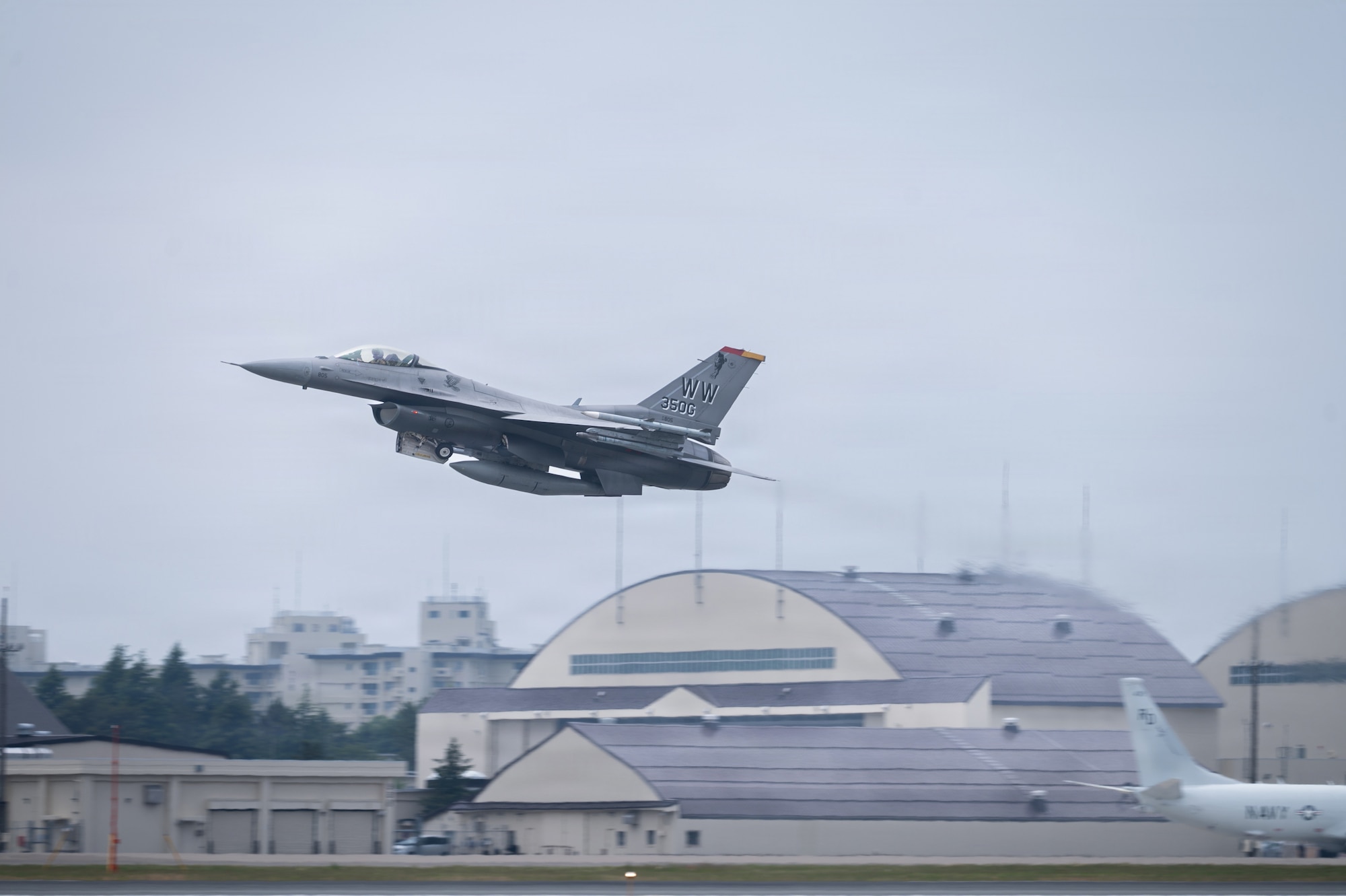 U.S. Air Force Col. Paul “Voodoo” Davidson, 35th Fighter Wing (FW) commander, flies an F-16 Fighting Falcon during a training sortie