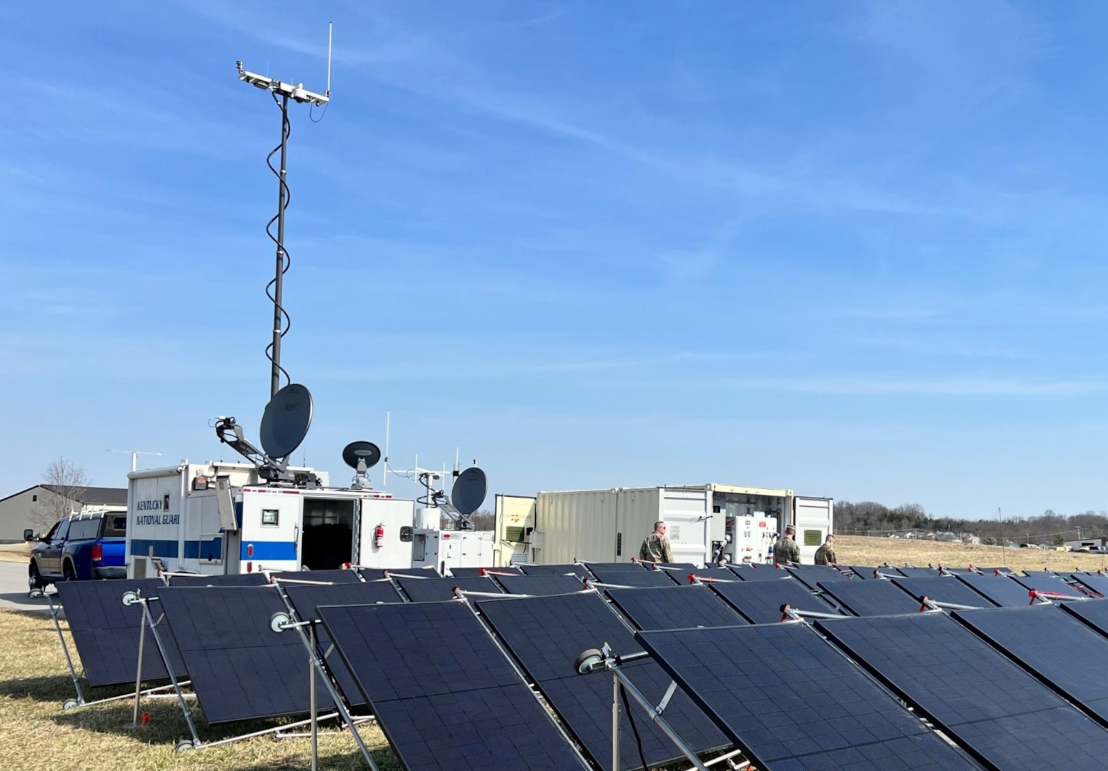 Soldiers operate the FORGE Rapid Deployment Hybrid Microgrid (RDHM) during a demonstration with the Kentucky National Guard.