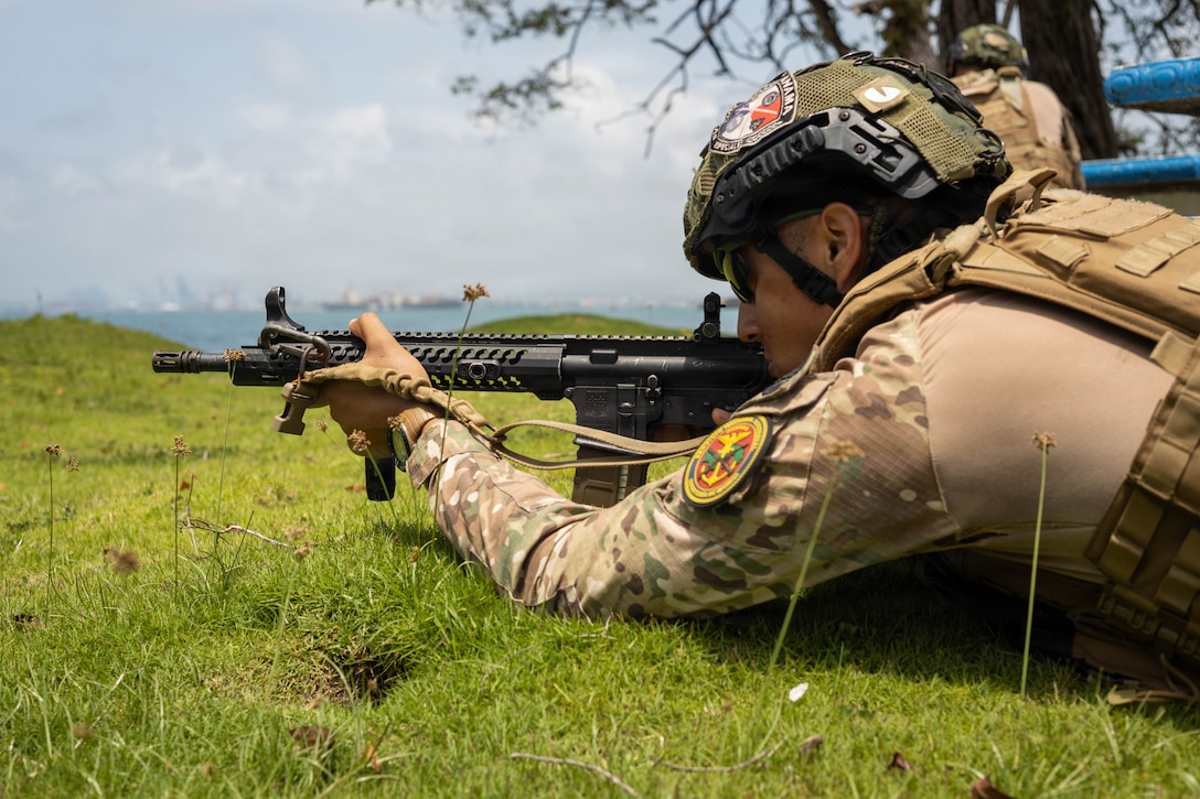 A Panamanian Marine conducts buddy rushes drill in Colón, Panama, Aug. 20, 2026. U.S. military forces are deployed to the U.S. Southern Command area of responsibility in support of Joint Task Force Western Hemisphere, Department of War-directed operations, and the President’s priorities to disrupt illicit drug trafficking, deter malign actors and protect the homeland through continuous presence. (U.S. Marine Corps photo)