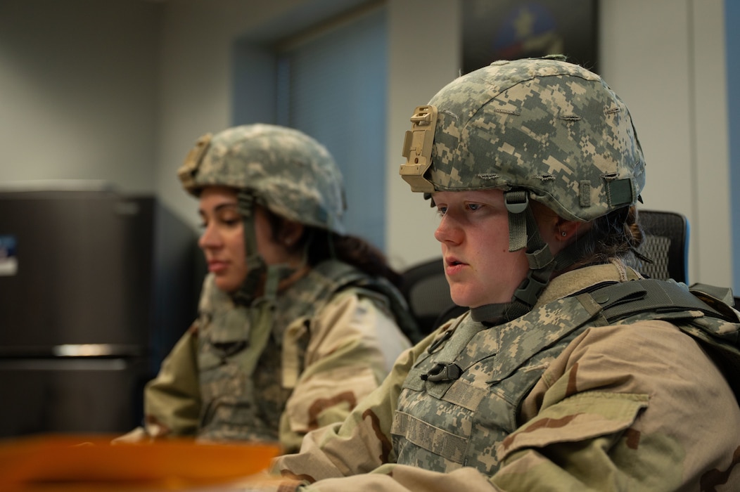 U.S. Air Force Staff Sgt. Ashleigh Baker, 17th Comptroller Squadron financial operations supervisor, participates in a simulated deployment scenario at Goodfellow Air Force Base, Texas, Aug. 19, 2026.