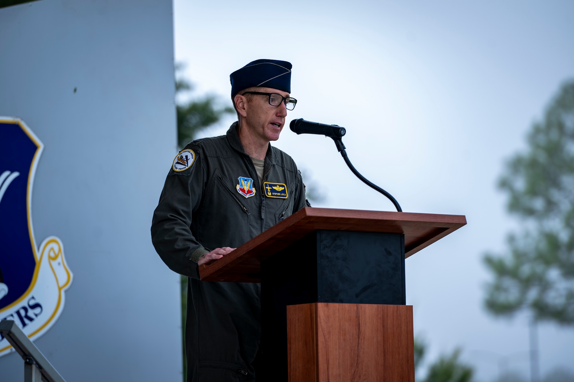 Air Force Colonel speaking at ceremony