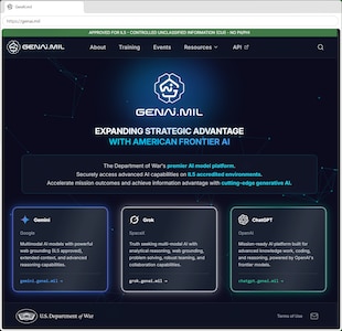 A webpage shows three artificial intelligence interfaces available to users.