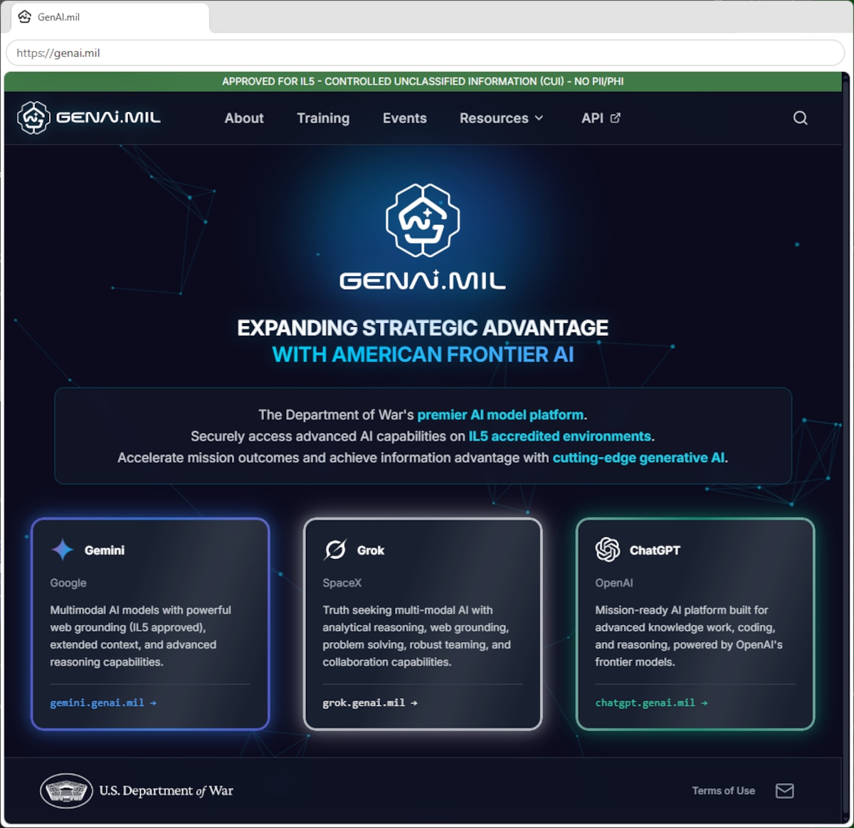 A webpage shows three artificial intelligence interfaces available to users.
