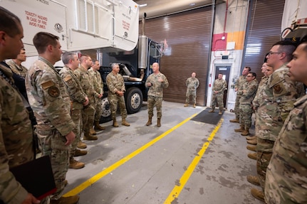 U.S. Air Force Gen. S.L. Davis, commander of Air Force Global Strike Command, speaks with Airmen on the progression of the command’s nuclear modernization efforts during a tour of a Minuteman III transporter erector maintenance facility at Hill Air Force Base, Utah, Aug. 3, 2026. The command’s leaders visited the installation and nearby Promontory during a two-day immersion that provided a direct look at the ongoing efforts to build and field the LGM-35A Sentinel intercontinental ballistic missile system. (U.S. Air Force photo by Cynthia Griggs)