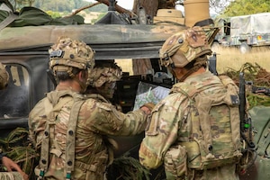 U.S. Army Soldiers assigned to the  173rd Airborne Mobile Brigade Combat Team conduct site familiarization during exercise Saber Junction 26 at the Joint Multinational Readiness Center’s (JMRC) Hohenfels Training Area, Germany, Aug. 28, 2026. The 7th Army Training Command provides a unique environment in Europe to develop leaders and formations who are prepared for large-scale combat operations, improving readiness. (U.S. Army photo by Pfc. William Justus)