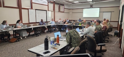 Navy Medicine leaders and operational planners collaborate during Naval Medical Forces Atlantic’s Expeditionary Medicine Combatant Command Integration Operational Planning Team at the Davis Conference Center located on MacDill Air Force Base, May 18, 2026. The event focused on refining policies and procedures to ensure alignment with warfighter needs and operational integration. (U.S. Navy Photo by Cmdr. Ray Posey)