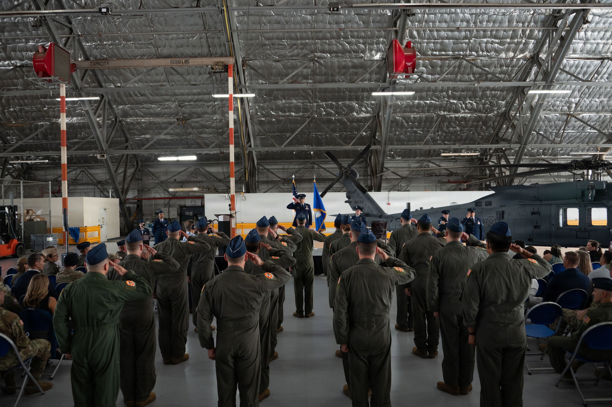 Lt. Col. Jonathan Bonilla renders his first salute as commander during the 5th HS activation ceremony.