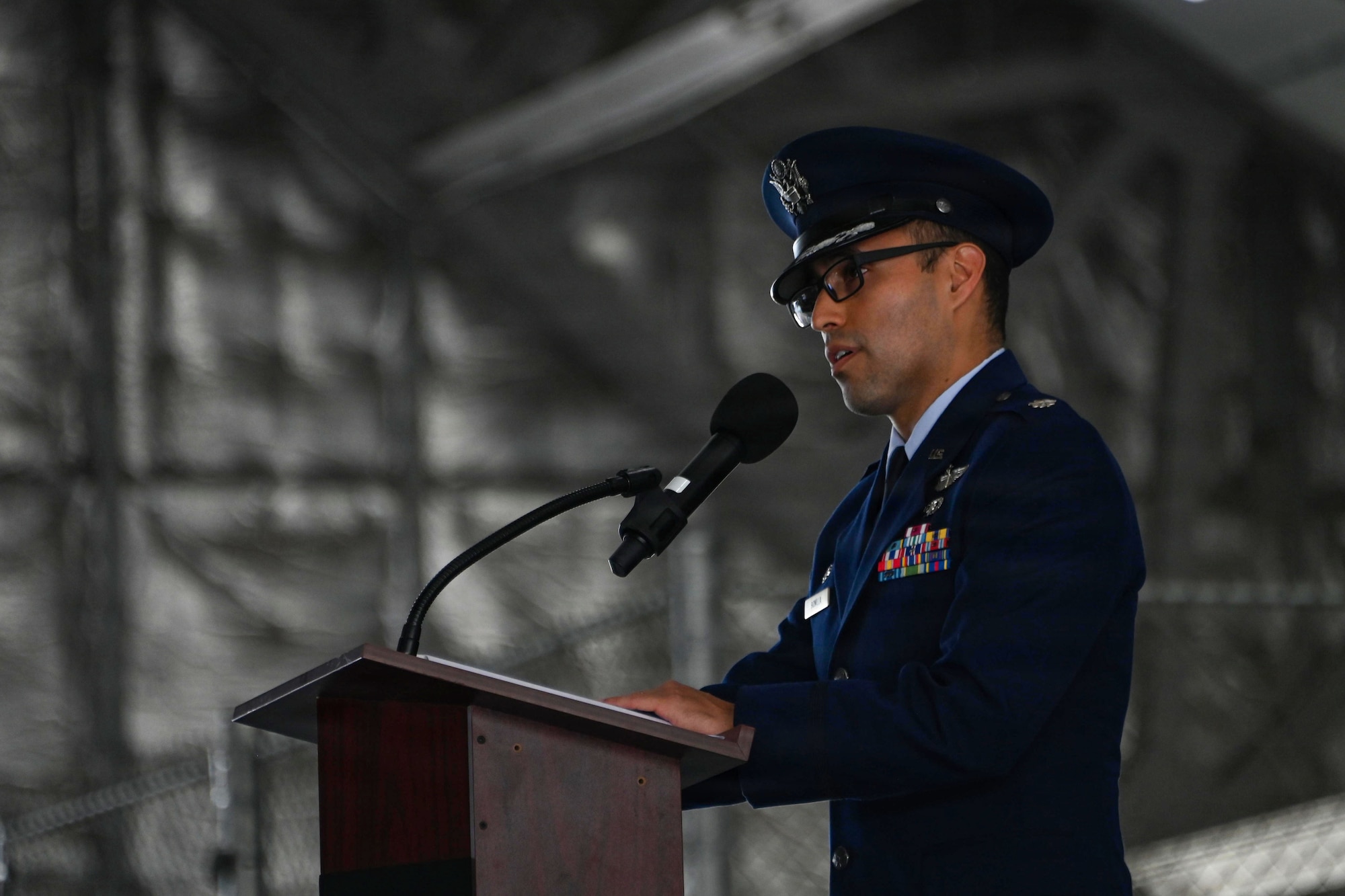 Lt. Col. Jonathan Bonilla gives remarks during the 5th HS activation ceremony.