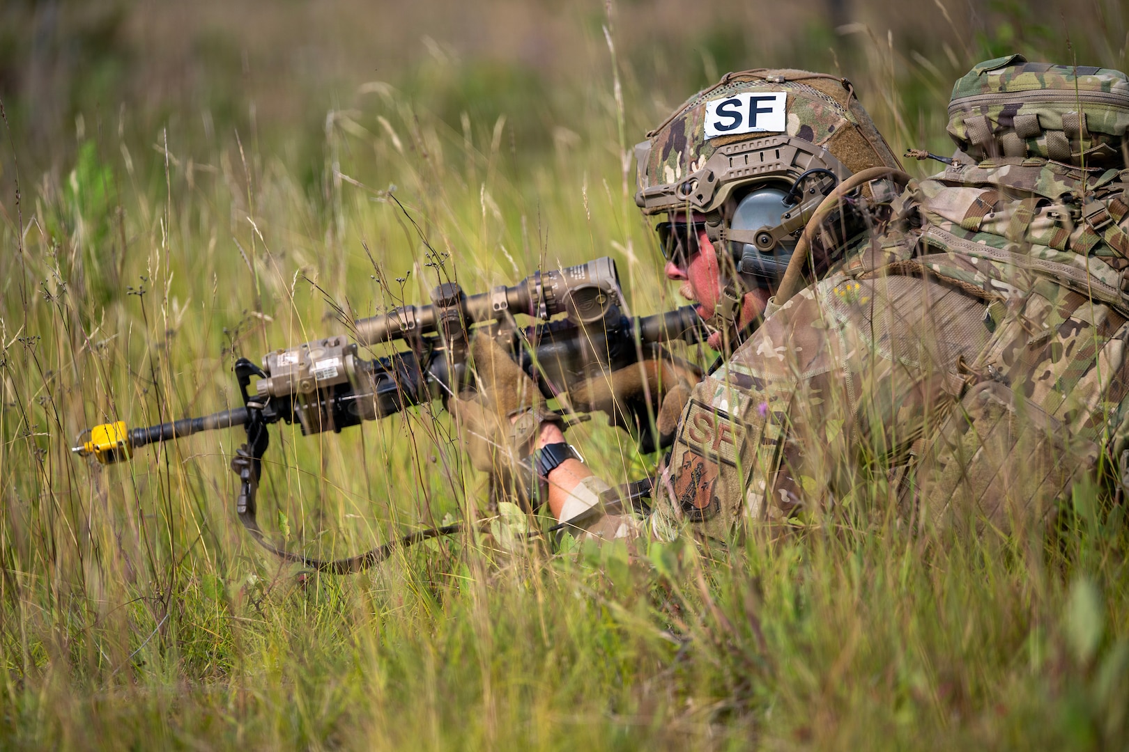 A U.S. Air Force Security Forces Airman with the Air National Guard, moves toward a mission objective during exercise Sage Eagle 26-4, on Camp Grayling, Michigan, Aug. 11, 2026.