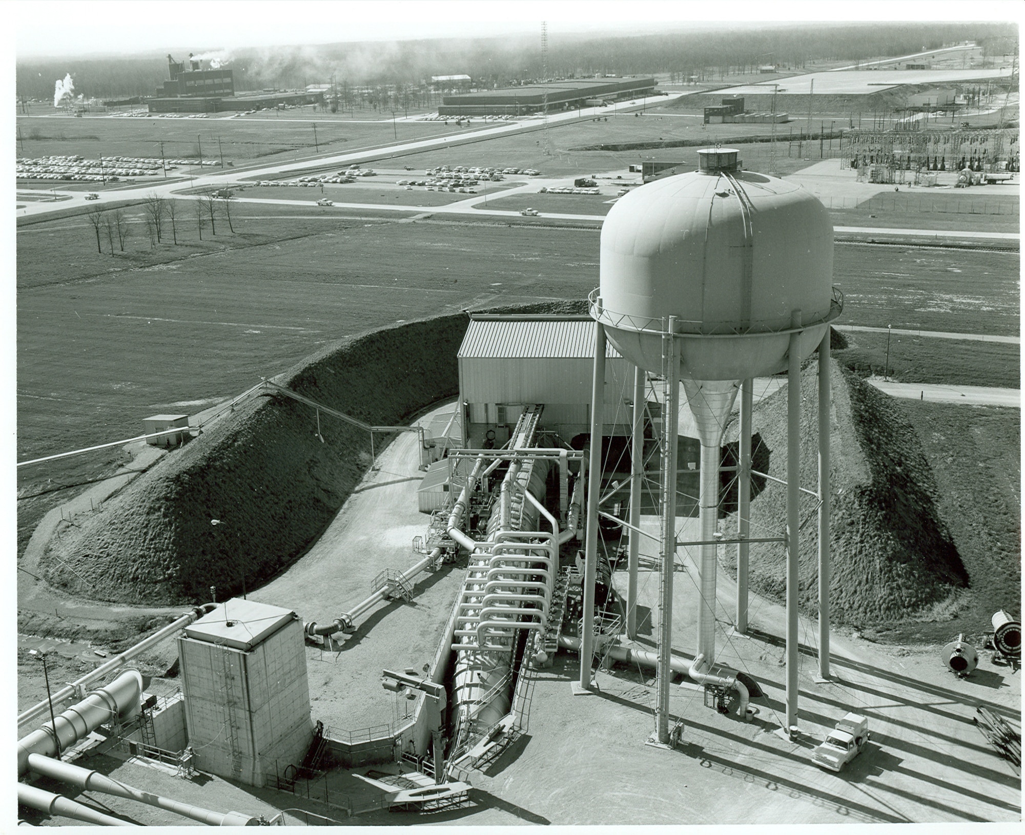 The J-5 Rocket Development Test Cell was accepted by the Air Force in 1963. Congress approved the construction of the J-5 in January 1963. The facility was built primarily for testing solid-propellant rocket motors.