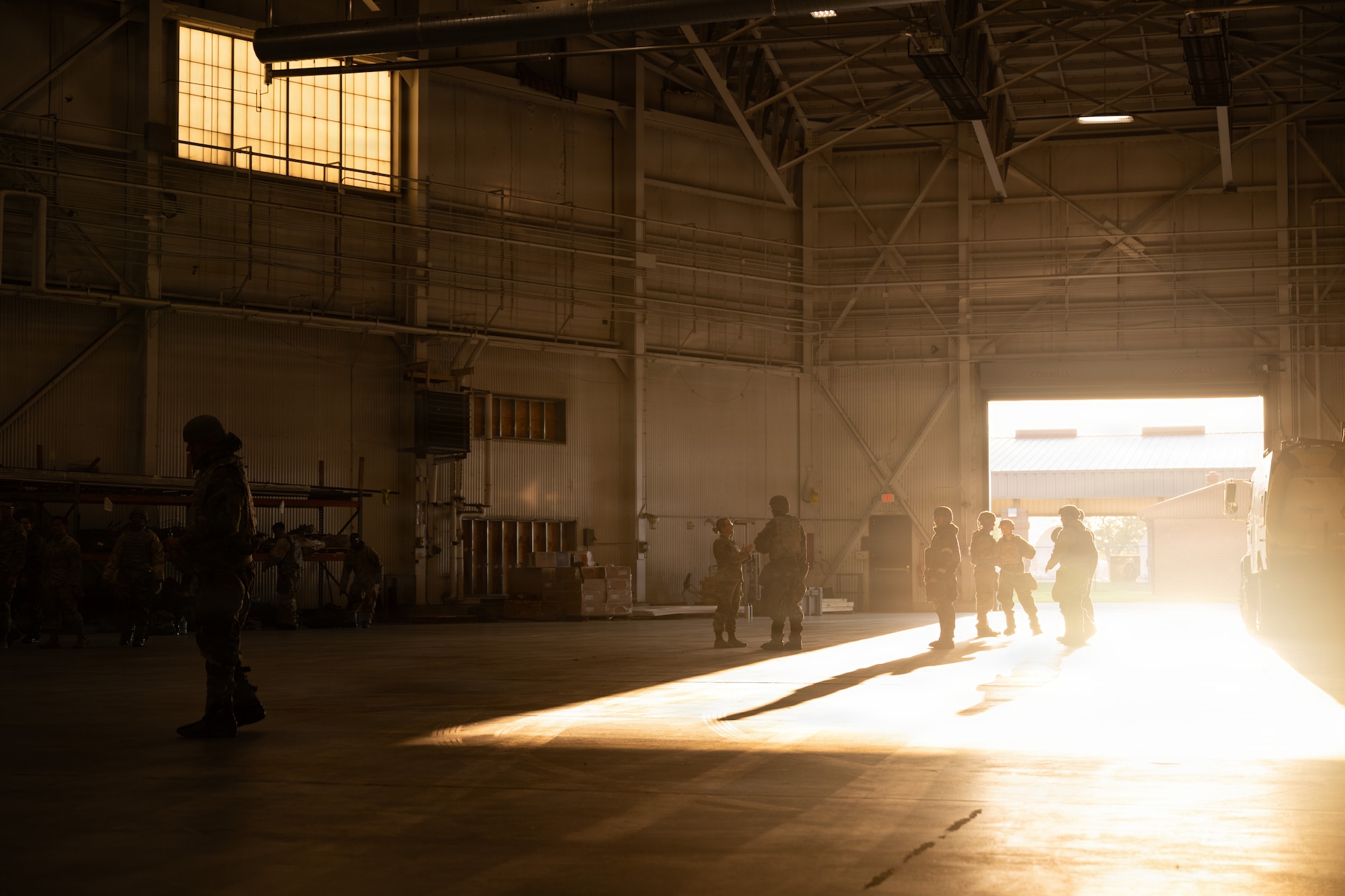 U.S. Air Force Airmen assigned to the 87th Civil Engineer Group wait for morning formation during the 87th CEG Prime Beef readiness training at Joint Base McGuire-Dix-Lakehurst, N.J., Aug. 20, 2026.