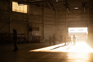 U.S. Air Force Airmen assigned to the 87th Civil Engineer Group wait for morning formation during the 87th CEG Prime Beef readiness training at Joint Base McGuire-Dix-Lakehurst, N.J., Aug. 20, 2026.
