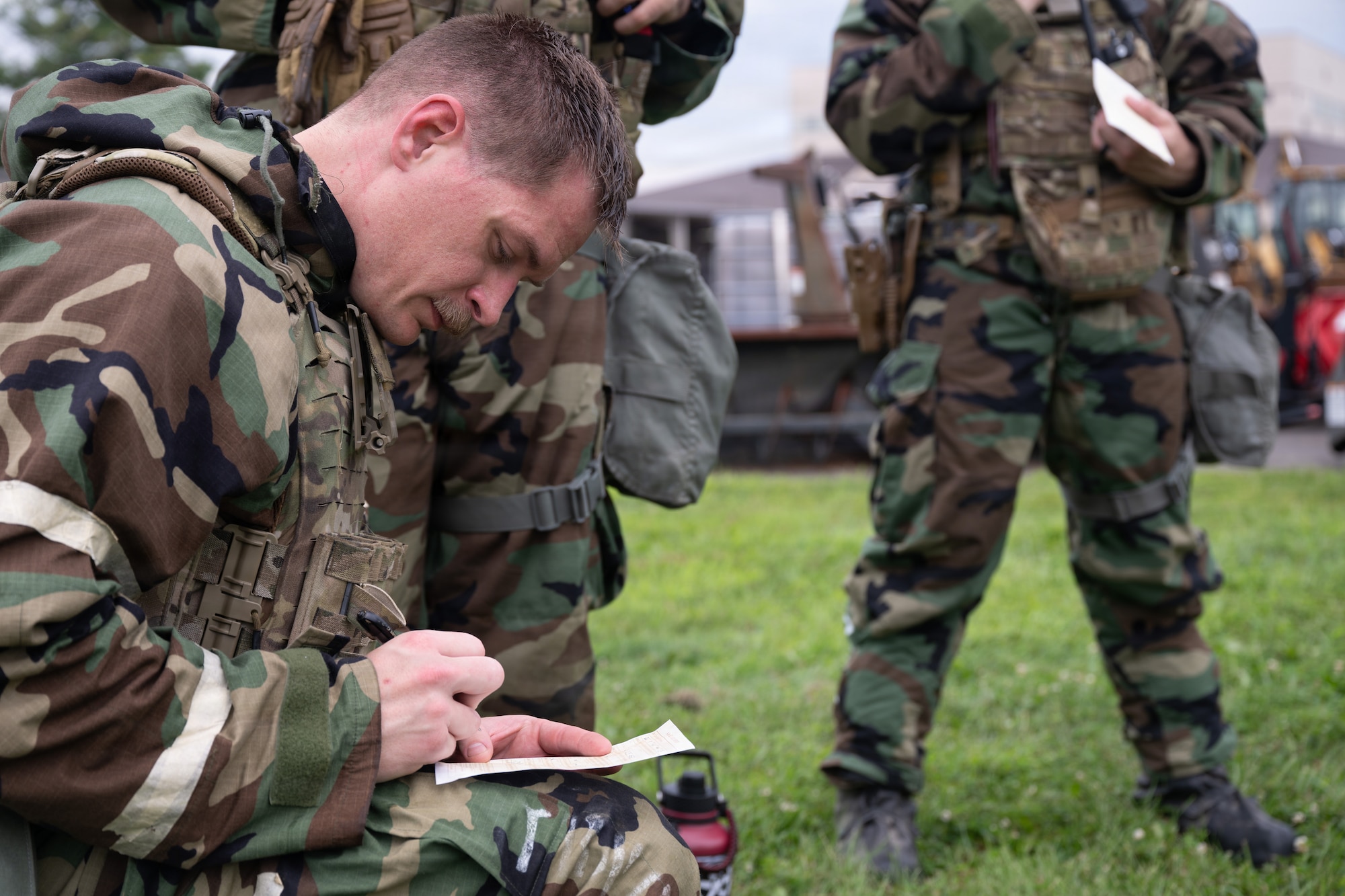 U.S. Air Force Staff Sgt. Ian Hill, 87th Civil Engineer Squadron explosive ordnance disposal technician, creates a 9-line report during the 87th CEG Prime Beef readiness training at Joint Base McGuire-Dix-Lakehurst, N.J., Aug. 20, 2026.