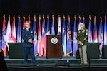 Air Force Gen. Steve Nordhaus, chief, National Guard Bureau, and Senior Enlisted Advisor John Raines, senior enlisted advisor to the CNGB, address the 148th annual conference of the National Guard Association of the United States, Indianapolis, Indiana, Aug. 29, 2026. Photo by Master Sgt. Zach Sheely.