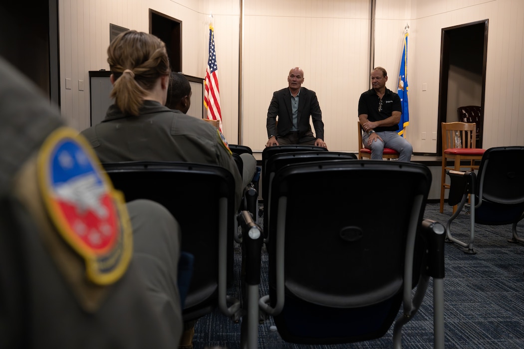 U.S. Air Force Gen. Carlton D. Everhart II, retired, speaks during an open discussion panel with 54th Air Refueling Squadron Airmen at Altus Air Force Base, Oklahoma, Aug. 31, 2026. The panel allowed current Airmen to hear leadership perspectives and lessons learned from Everhart’s career in air mobility. (U.S. Air Force photo by Airman 1st Class Nathan Langston)