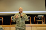 LANDSTUHL, Germany — Col. Warren Stewart, commander of Landstuhl Regional Medical Center, spoke to LRMC personnel during the annual Suicide Prevention and Awareness month luncheon Sept .1 at the Heaton Auditorium. The observance included a video featuring messages from LRMC leaders about the importance of suicide prevention and awareness, followed by a fireside chat with behavioral health professionals.