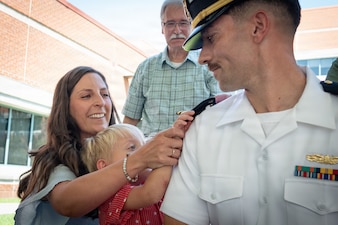Lauren Petry, left, assists her son as he places shoulder boards on Stefen Petry, right, during his promotion ceremony to Lt. Cmdr. at Navy Medicine Readiness and Training Command Cherry Point on September 1, 2026, as Stefen’s father, Thomas, looks on.

Lt. Cmdr. Petry leads NMRTC Cherry Point’s Physical and Occupational Therapy departments, which are responsible for assisting in the physical rehabilitation of injured Marines and Sailors stationed at Marine Corps Air Station Cherry Point, facilitating their swift return to full-duty status.

Navy Medicine’s 44,000+ talented and ready forces optimize health readiness, deliver quality healthcare, and provide global expeditionary medical support to warfighters.