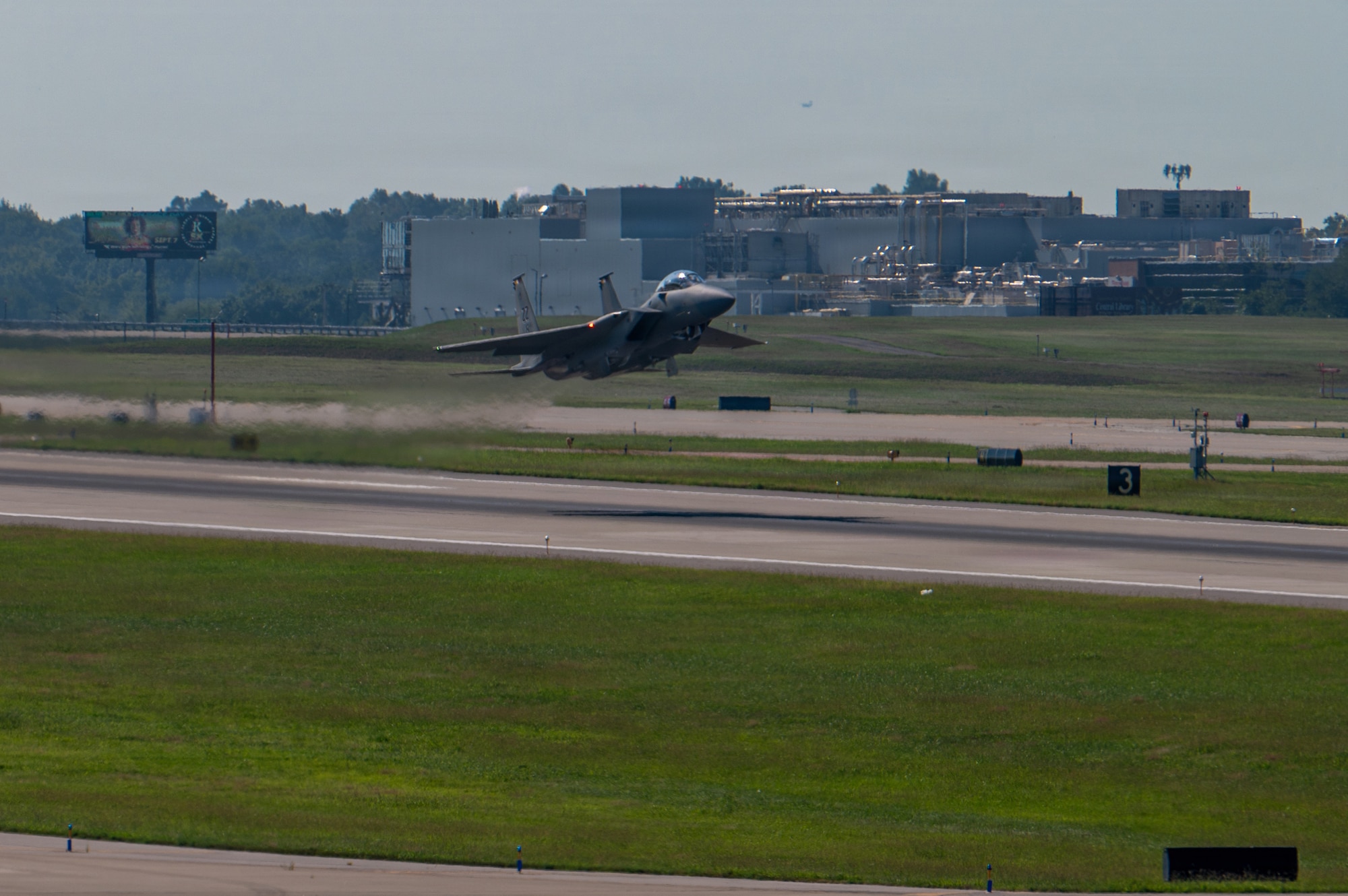 a jet aircraft takes off from a runway